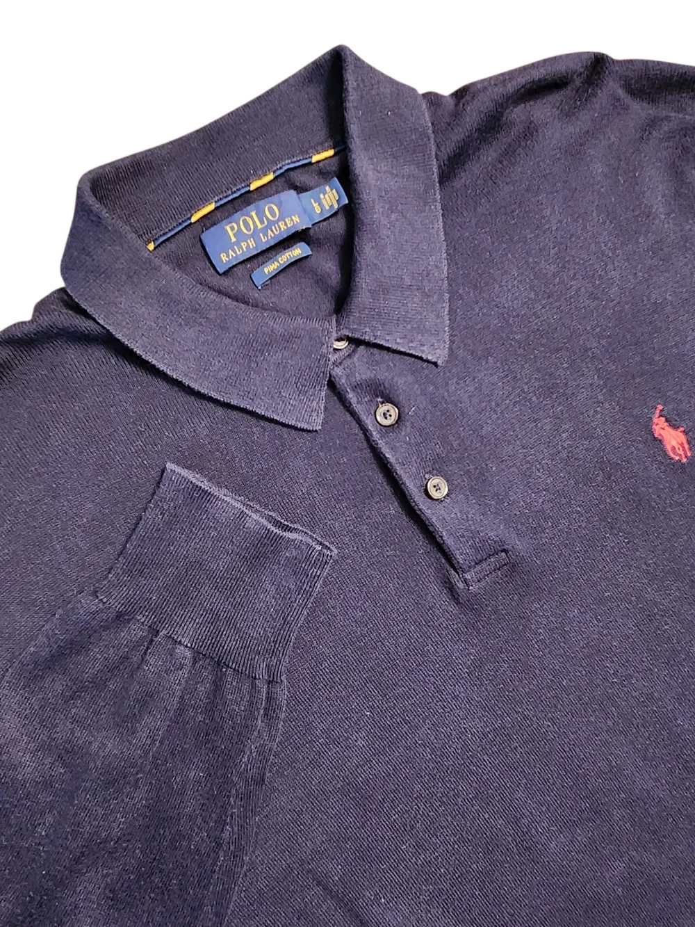 Polo by Ralph Lauren Men's Size Large Navy Long-Sleeve Pima Cotton Polo Sweater